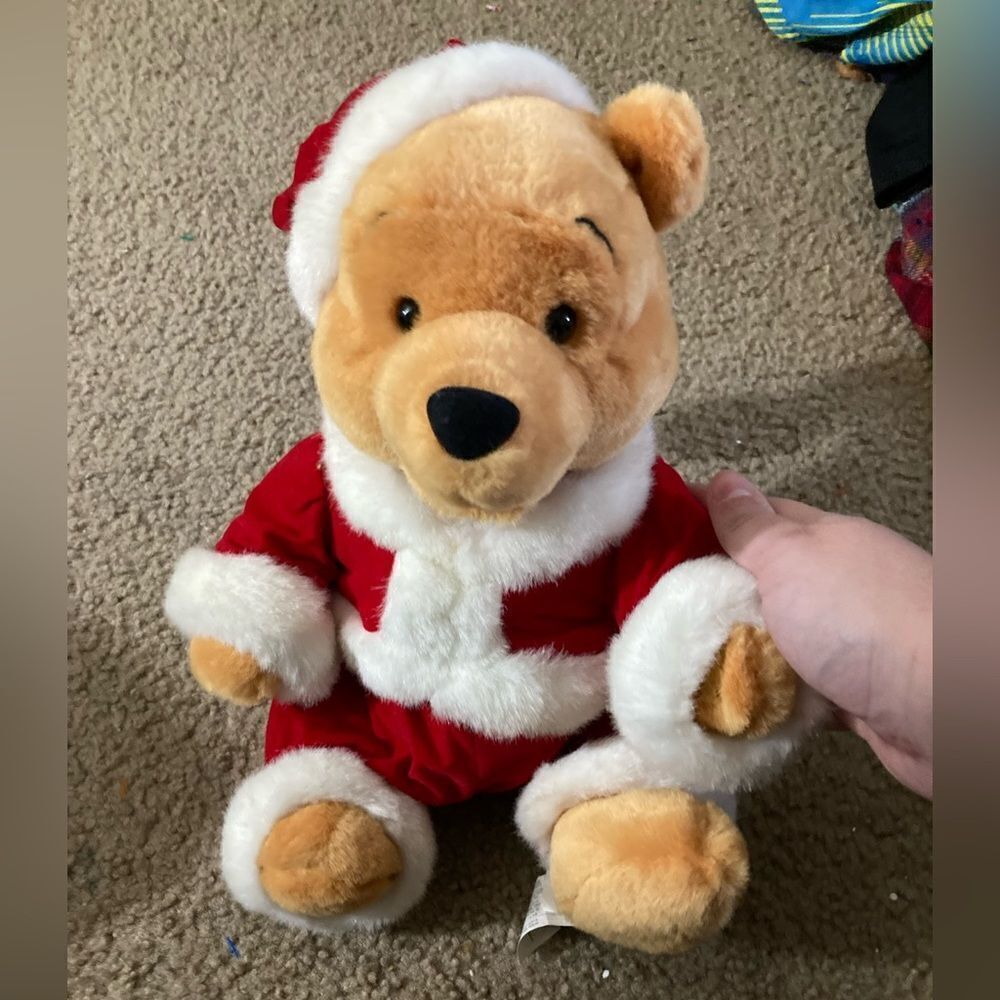 Vintage Disney Winnie the Pooh Santa Wind Up Musical Stuffed Animal Plush
